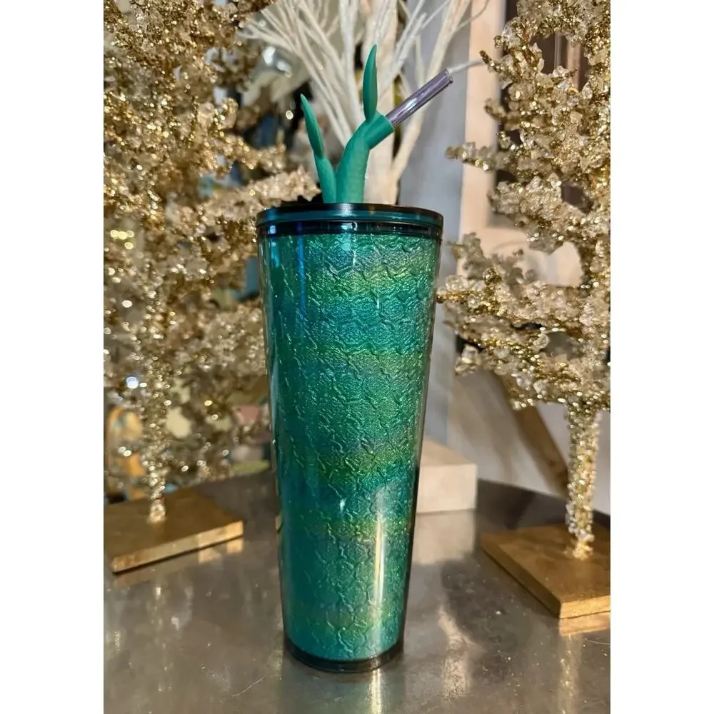 Starbucks 2025 Holographic Aqua Twin Mermaid Tail Straw Topper Tumbler NWT